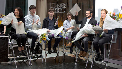 Vlnr. Yuka Yoshida, Francesco Apostoli, Bram van Kaathoven, Hannah Schubert, Milad Pallesh en Katarzyna Nowak.